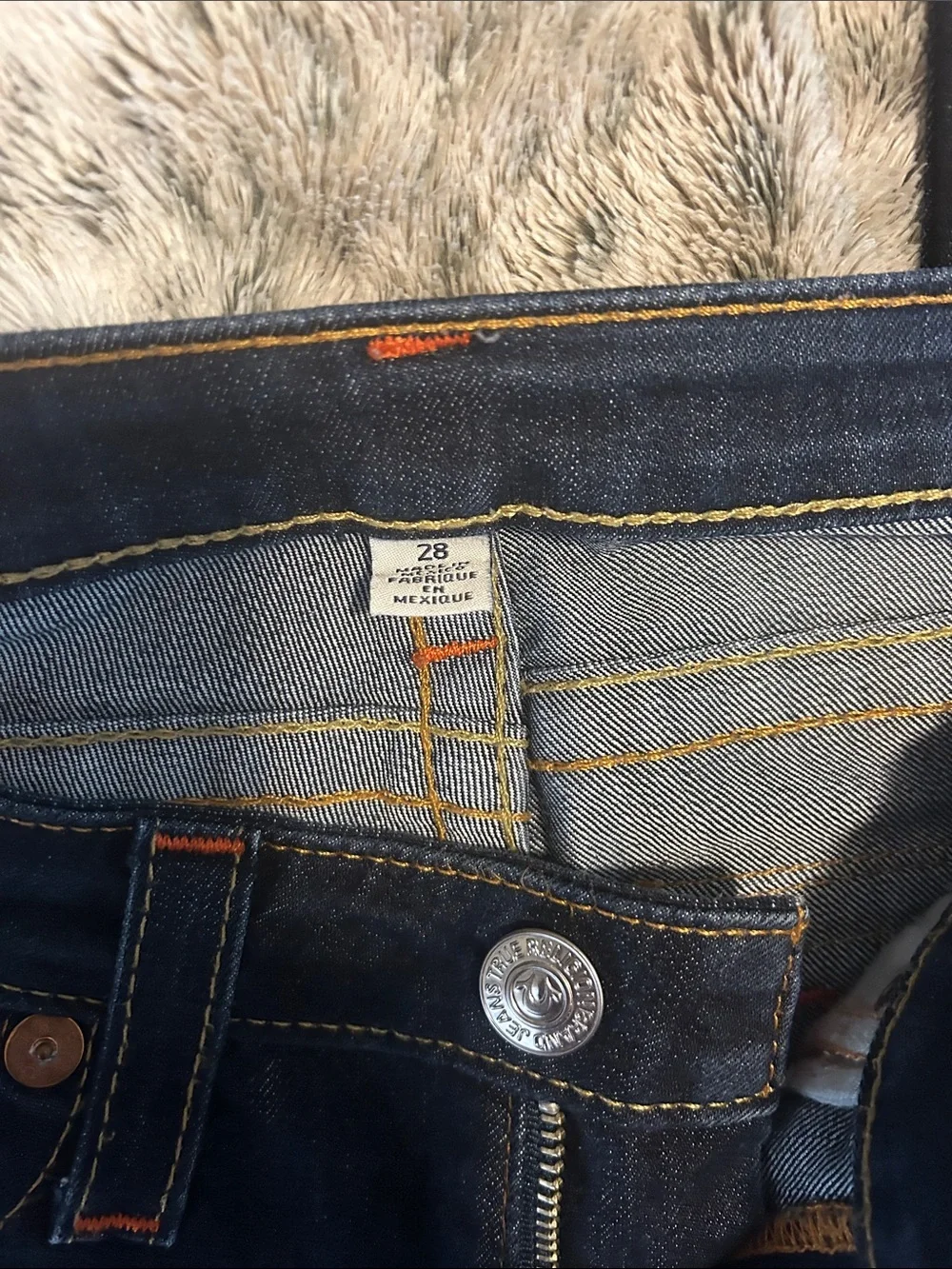 Vintage True Religion Dark Indigo Denim Jeans Contrast Stitching Button Pockets - Picture 13 of 14